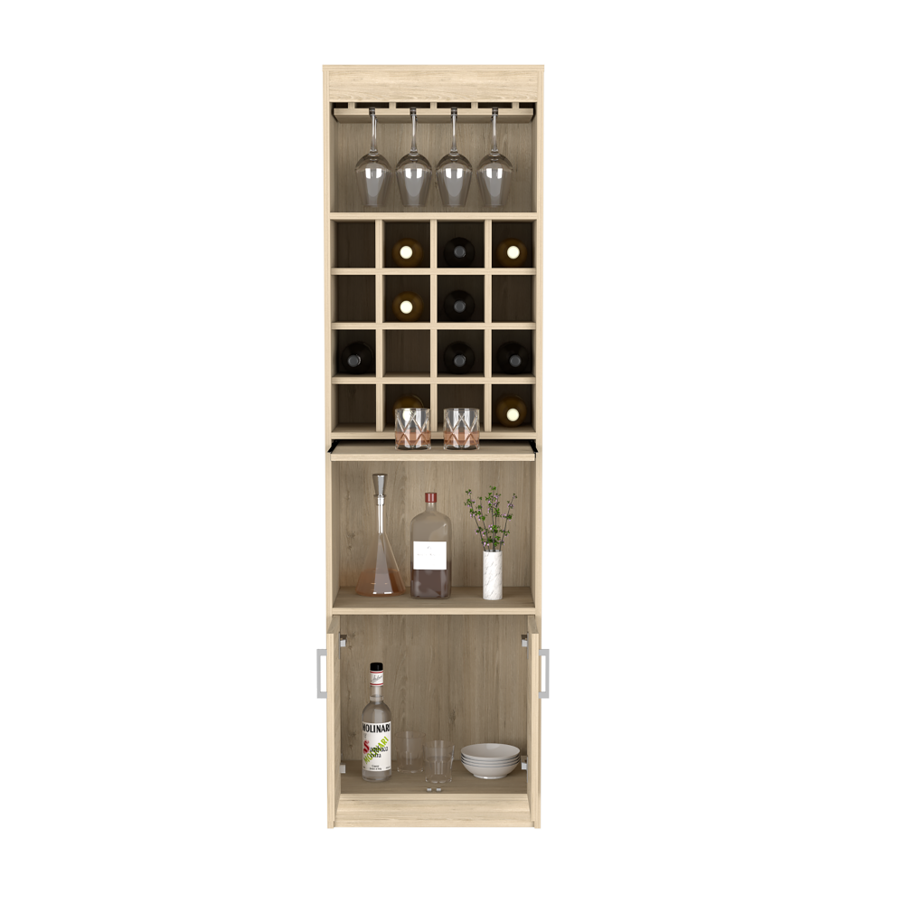 Atanasio Bar Cabinet, Rack, 16 Wine Cubbies, Light Pine Finish