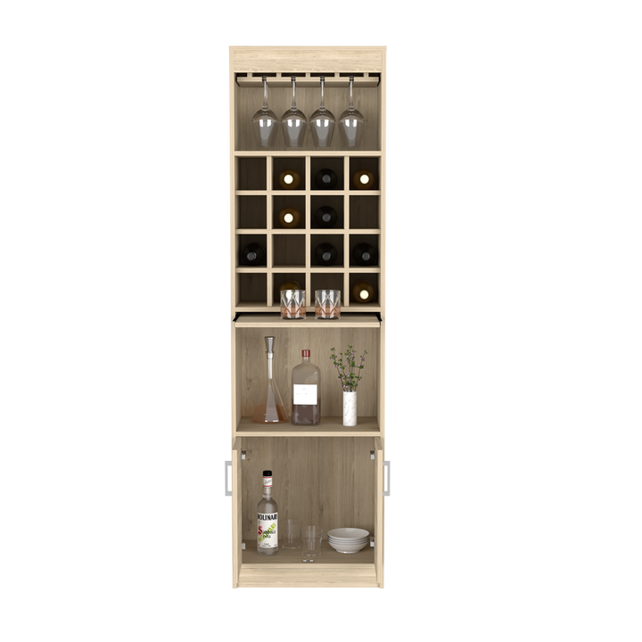 Atanasio Bar Cabinet, Rack, 16 Wine Cubbies, Light Pine Finish