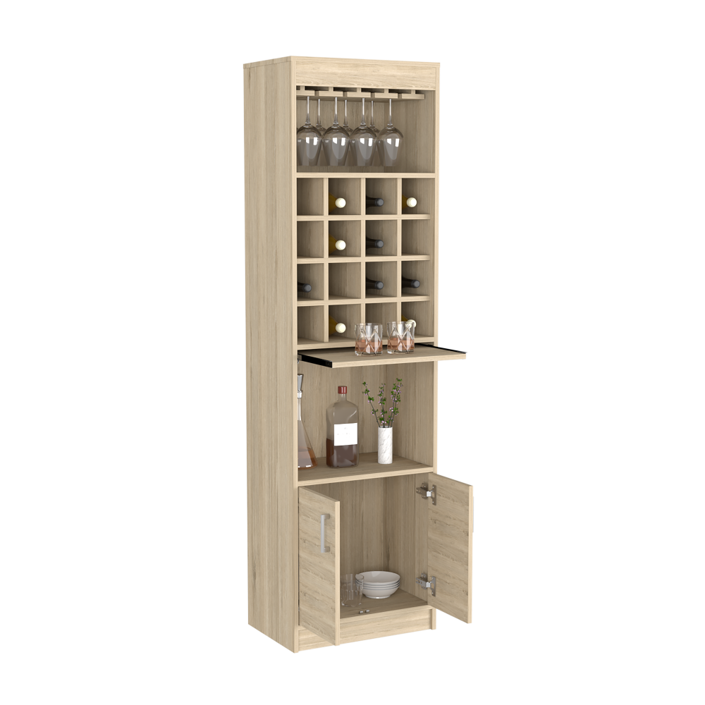 Atanasio Bar Cabinet, Rack, 16 Wine Cubbies, Light Pine Finish