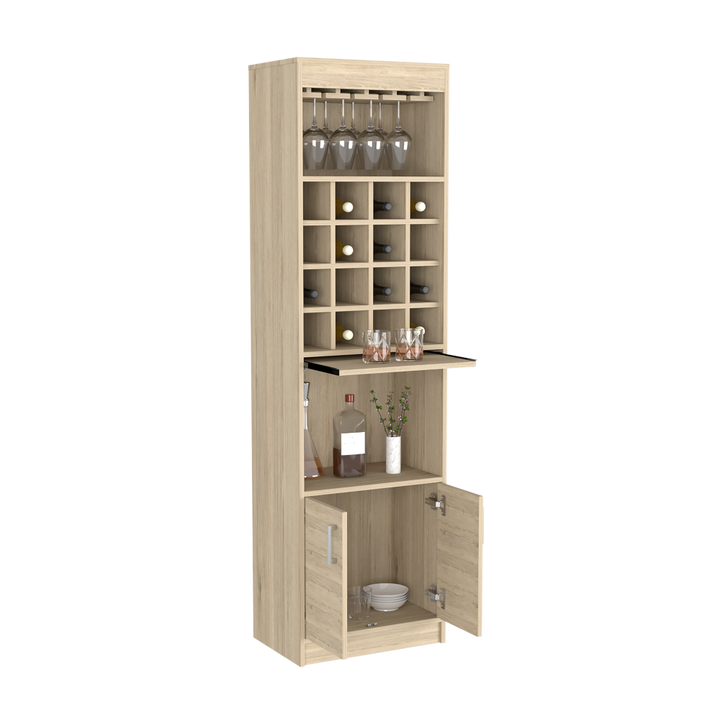 Atanasio Bar Cabinet, Rack, 16 Wine Cubbies, Light Pine Finish