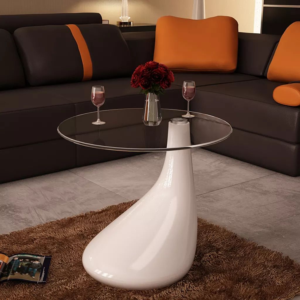 High Gloss Water-drop Coffee Table with Round Glass Top