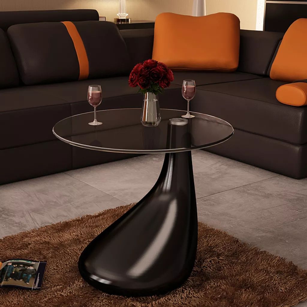 High Gloss Water-drop Coffee Table with Round Glass Top