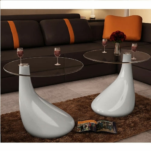 High Gloss Water-drop Coffee Table with Round Glass Top