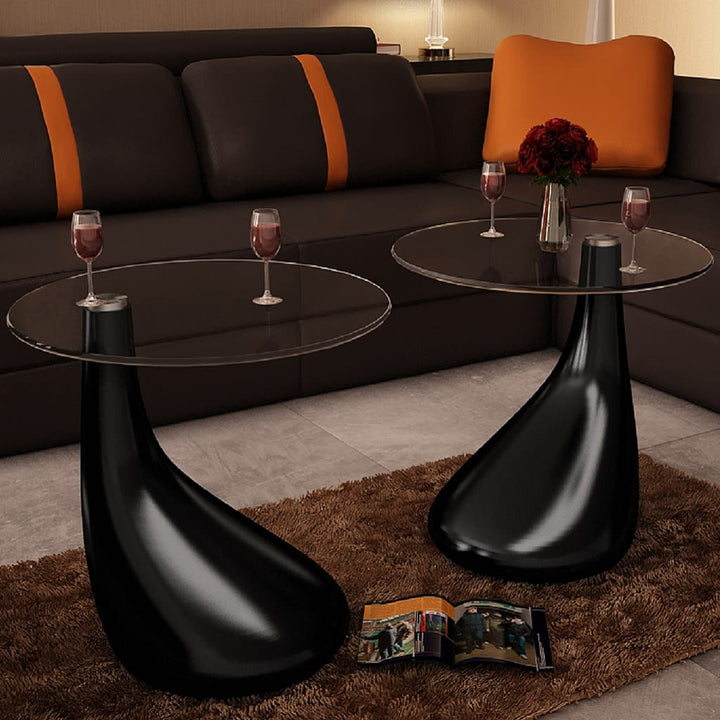 High Gloss Water-drop Coffee Table with Round Glass Top