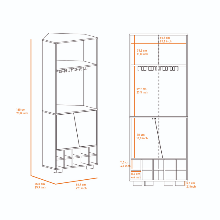 Albarr Corner Bar Cabinet, Ten Wine Cubbies, Two Shelves, Double Door