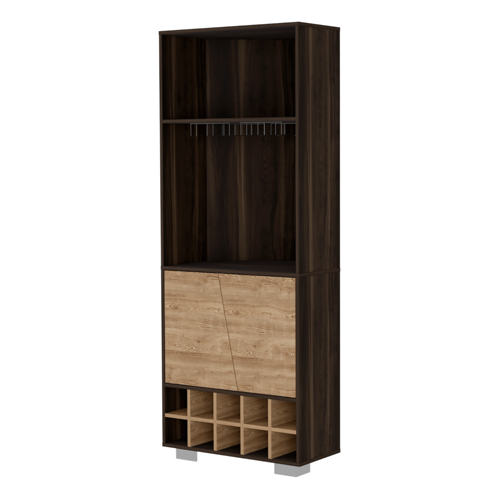 Albarr Corner Bar Cabinet, Ten Wine Cubbies, Two Shelves, Double Door