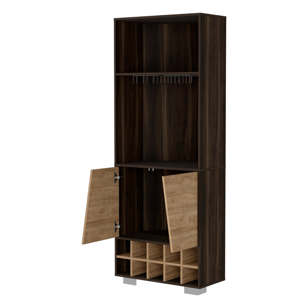 Albarr Corner Bar Cabinet, Ten Wine Cubbies, Two Shelves, Double Door