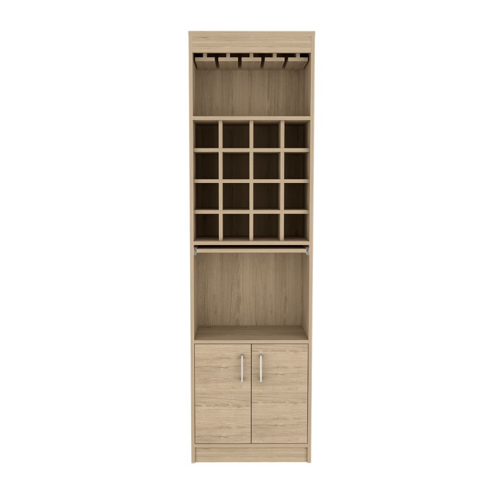 Atanasio Bar Cabinet, Rack, 16 Wine Cubbies, Light Pine Finish