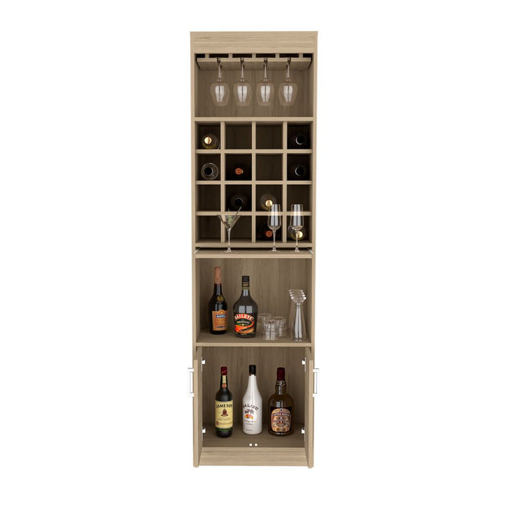 Atanasio Bar Cabinet, Rack, 16 Wine Cubbies, Light Pine Finish