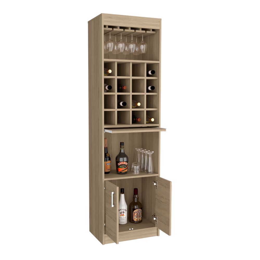 Atanasio Bar Cabinet, Rack, 16 Wine Cubbies, Light Pine Finish