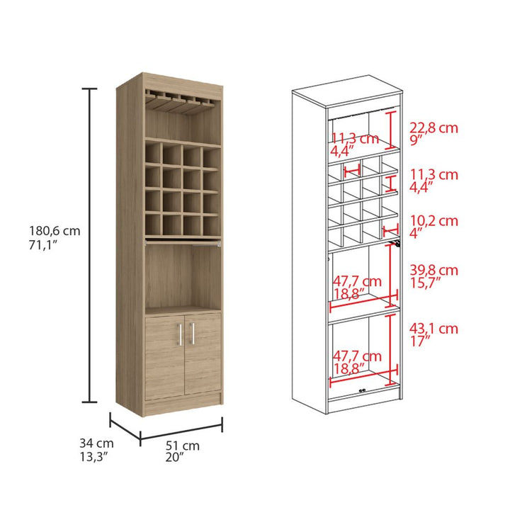 Atanasio Bar Cabinet, Rack, 16 Wine Cubbies, Light Pine Finish