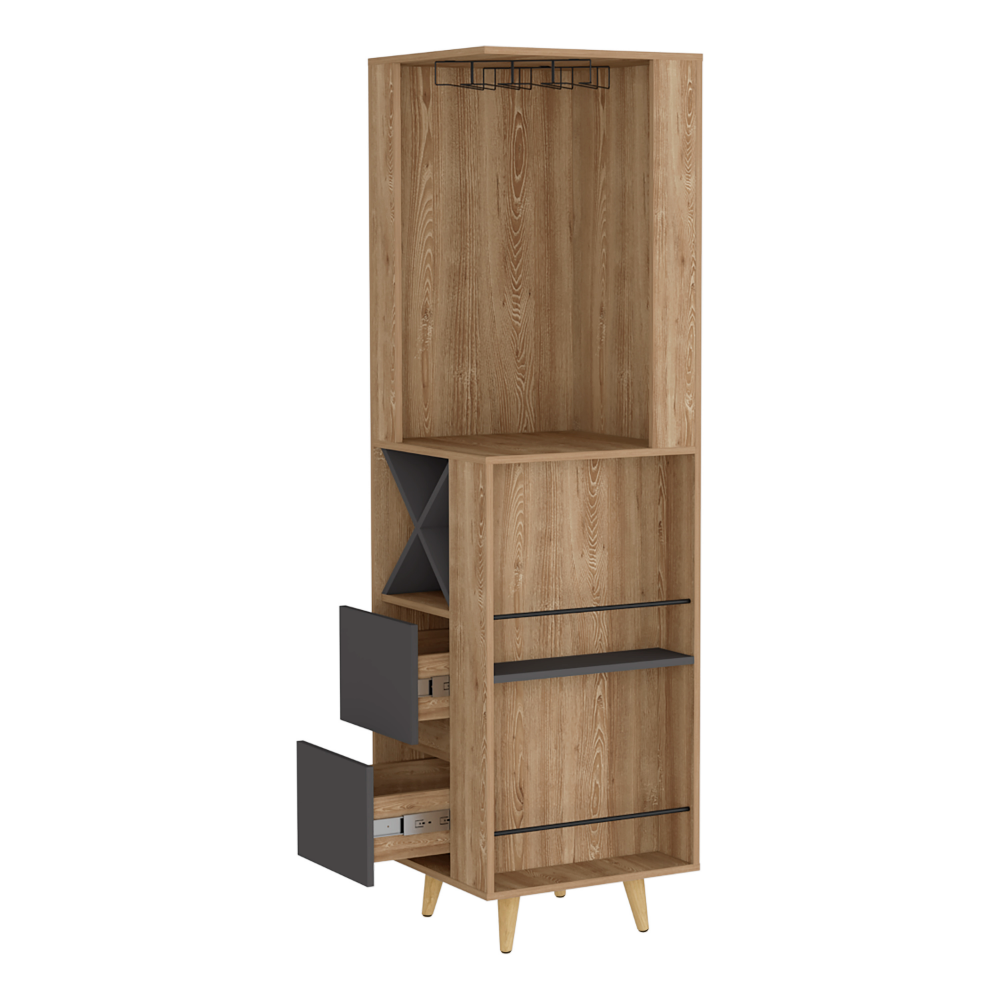 Caguas Corner Bar Cabinet, Two External Shelves, Four Wine Cubbies