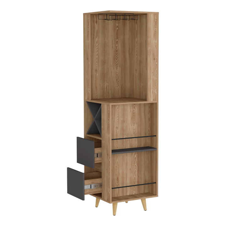 Caguas Corner Bar Cabinet, Two External Shelves, Four Wine Cubbies