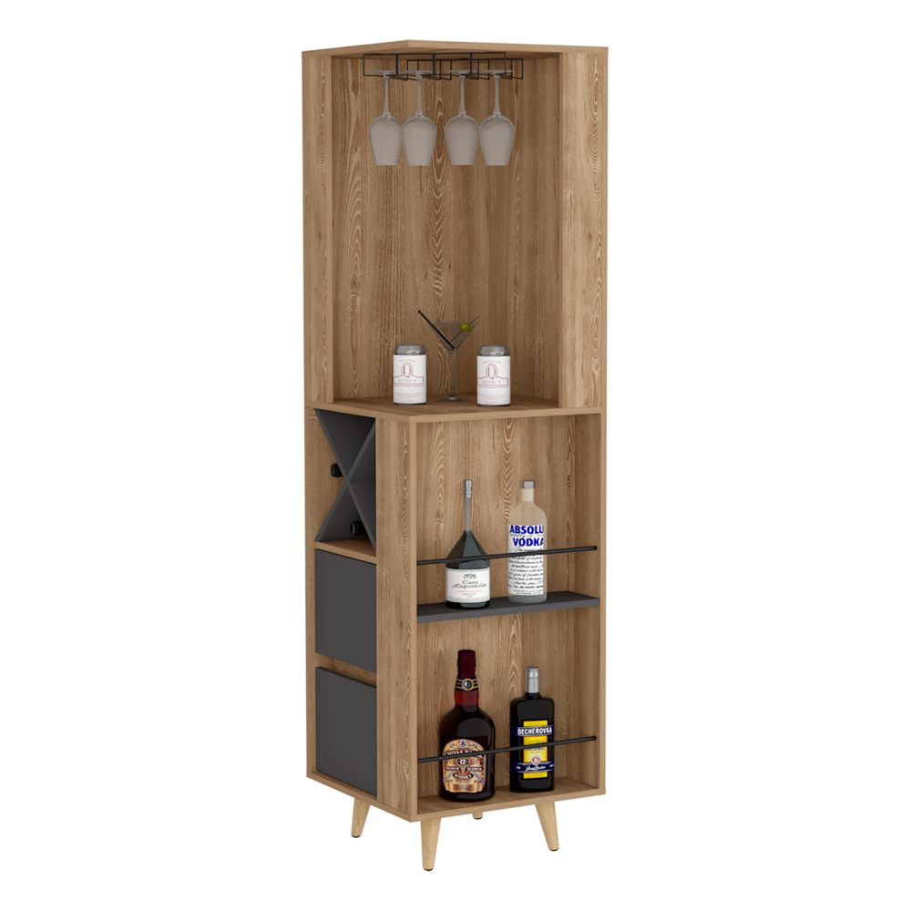 Caguas Corner Bar Cabinet, Two External Shelves, Four Wine Cubbies