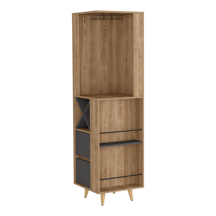 Caguas Corner Bar Cabinet, Two External Shelves, Four Wine Cubbies