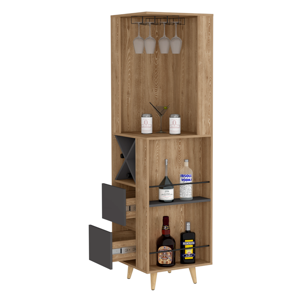 Caguas Corner Bar Cabinet, Two External Shelves, Four Wine Cubbies