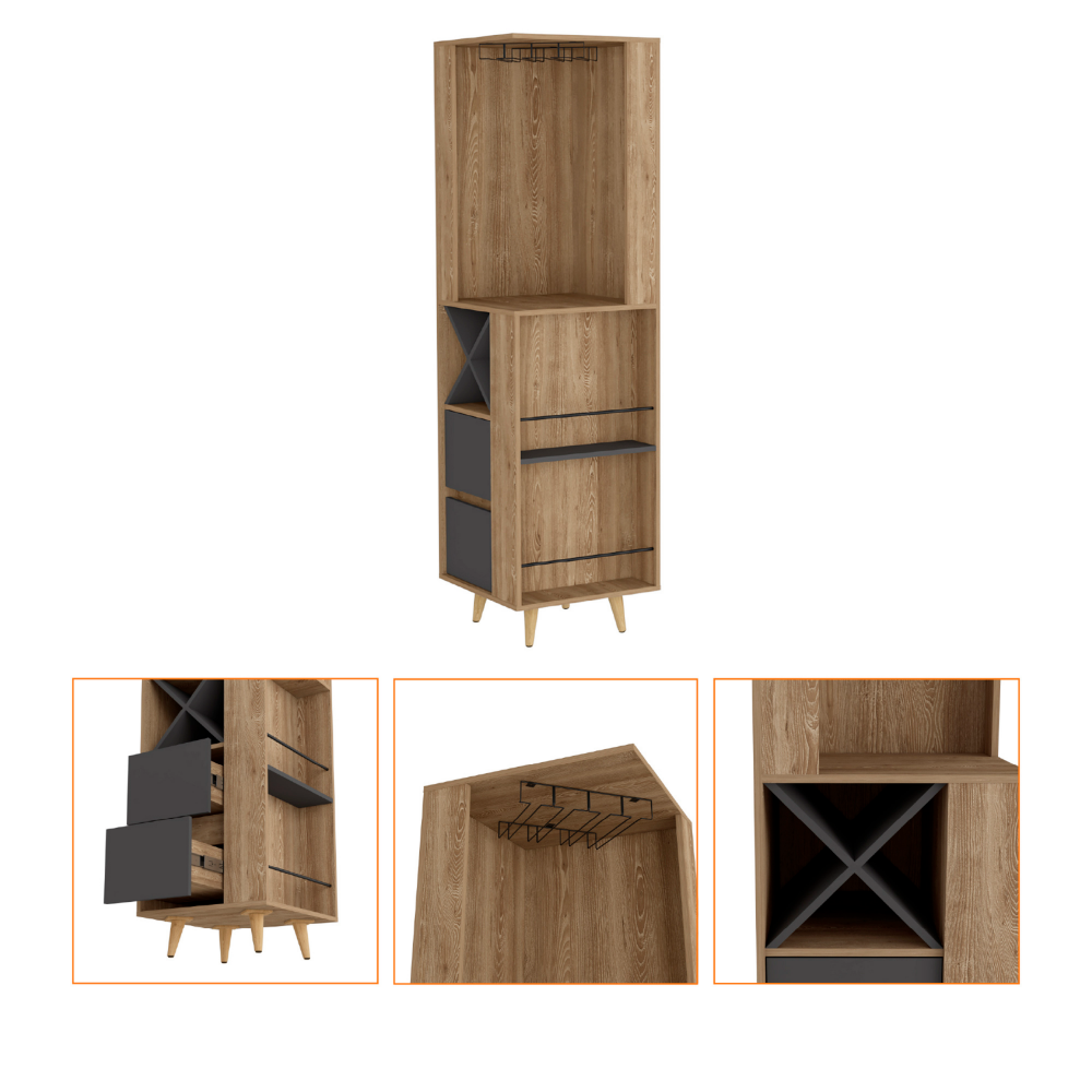 Caguas Corner Bar Cabinet, Two External Shelves, Four Wine Cubbies