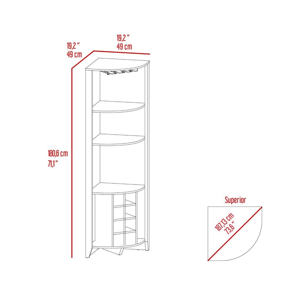 Castle Corner Bar Cabinet, Three Shelves, Eight Wine Cubbies