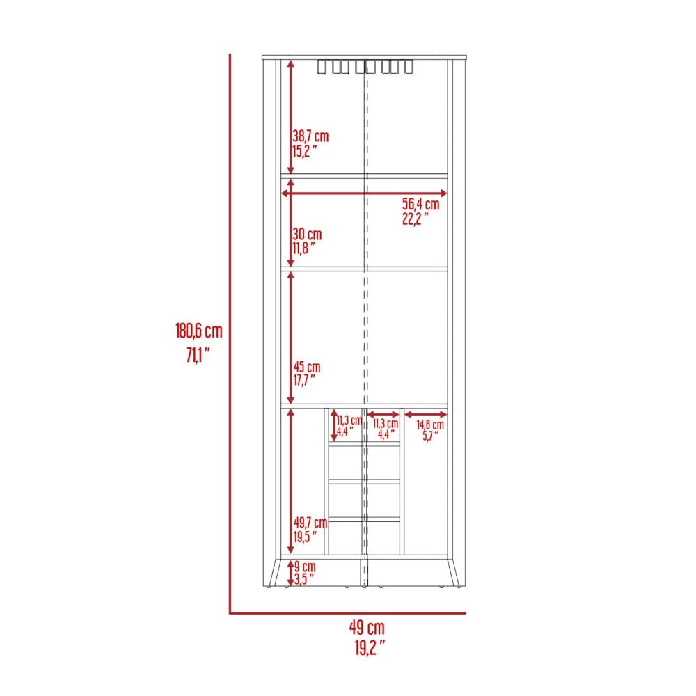 Castle Corner Bar Cabinet, Three Shelves, Eight Wine Cubbies