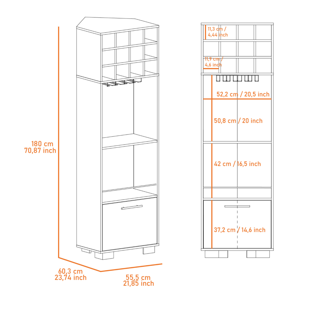 Corner Bar Cabinet Cataluña, 8 Wine Cubbies, 2 Side Shelves, Mahogany