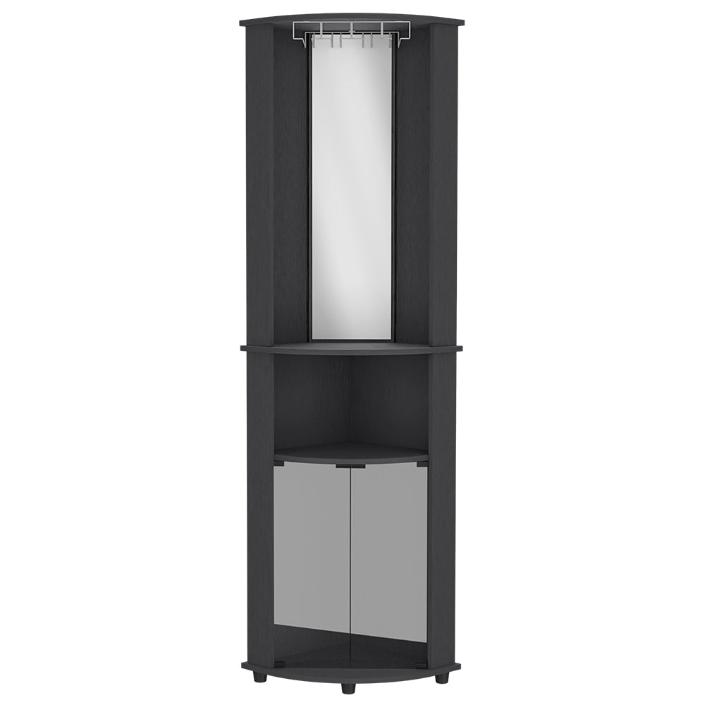 Corner Bar Cabinet Rialto, Three Shelves, Black Wengue Finish