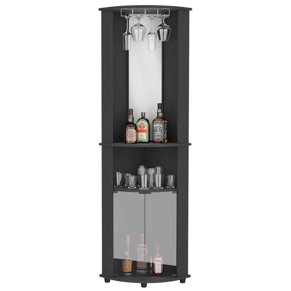 Corner Bar Cabinet Rialto, Three Shelves, Black Wengue Finish