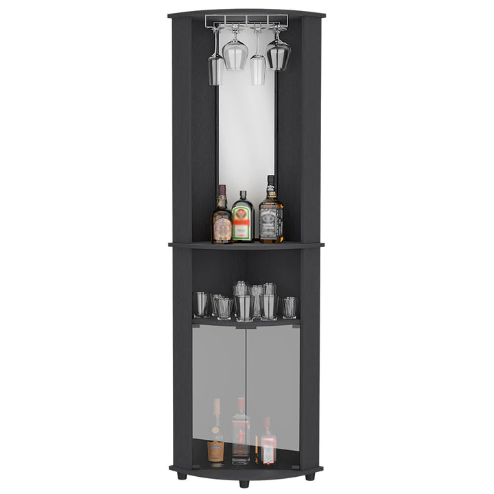 Corner Bar Cabinet Rialto, Three Shelves, Black Wengue Finish