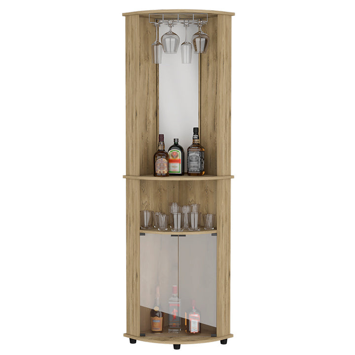 Corner Bar Cabinet Rialto, Three Shelves, Macadamia Finish