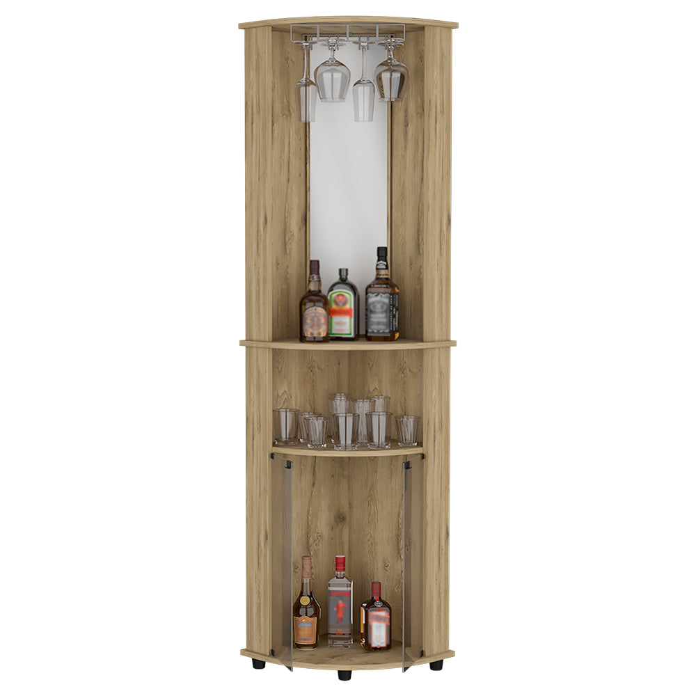 Corner Bar Cabinet Rialto, Three Shelves, Macadamia Finish