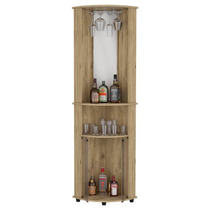 Corner Bar Cabinet Rialto, Three Shelves, Macadamia Finish