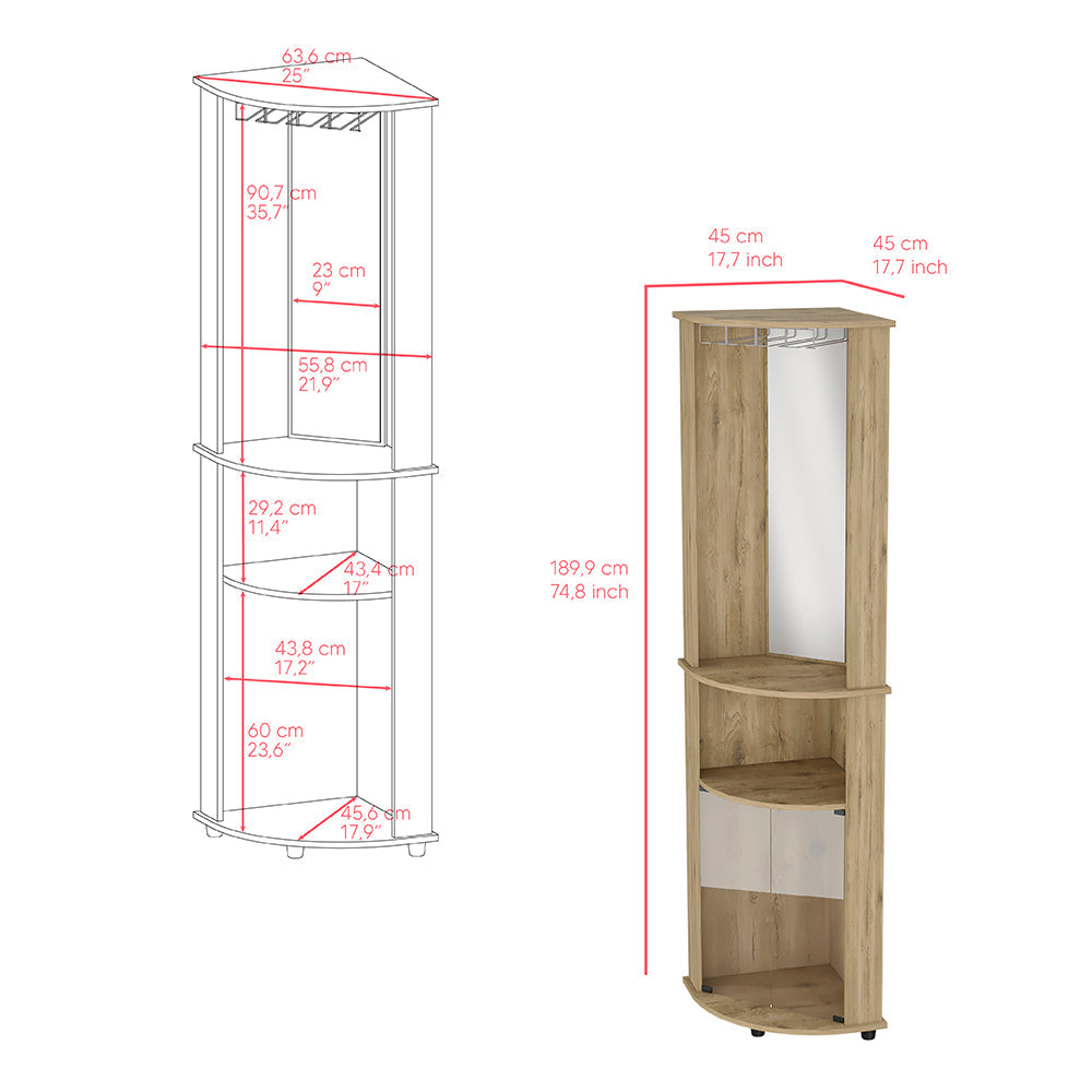 Corner Bar Cabinet Rialto, Three Shelves, Macadamia Finish