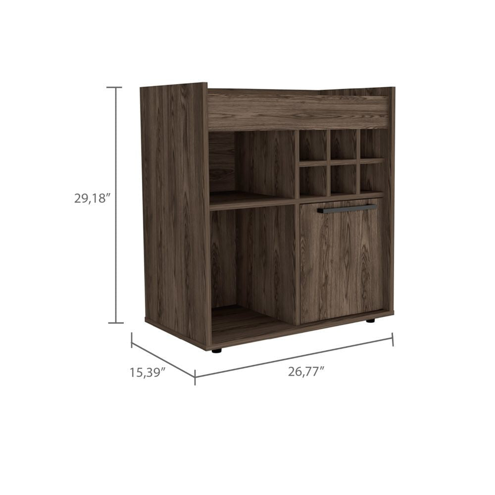 Bar Cabinet Dext, Two Concealed Shelves, Six Wine Cubbies, Dark Walnut