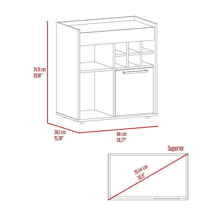 Bar Cabinet Dext, Two Concealed Shelves, Six Wine Cubbies, Dark Walnut