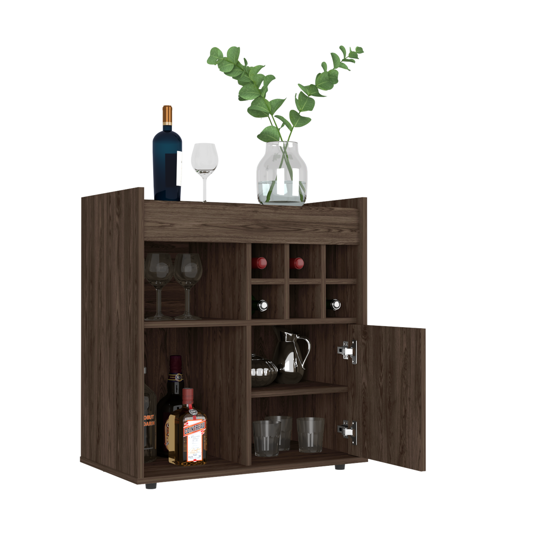 Bar Cabinet Dext, Two Concealed Shelves, Six Wine Cubbies, Dark Walnut