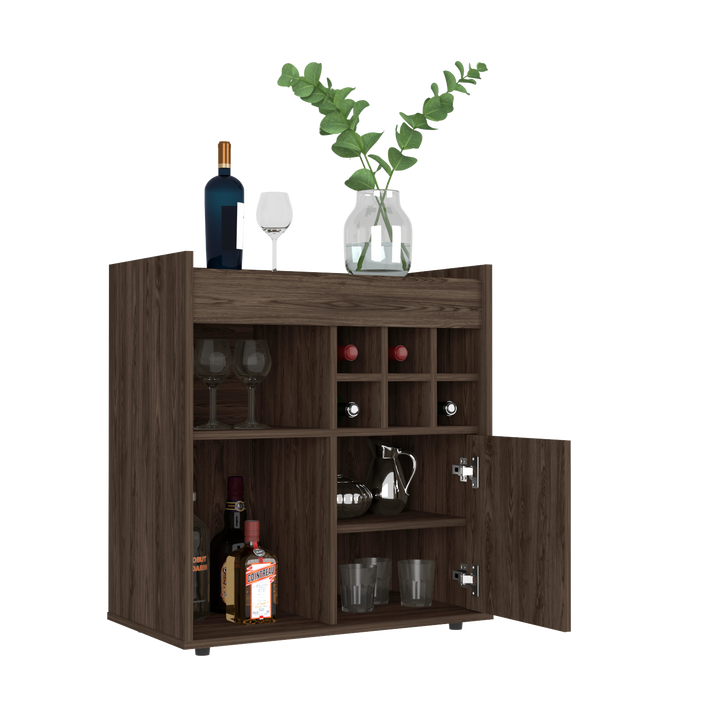 Bar Cabinet Dext, Two Concealed Shelves, Six Wine Cubbies, Dark Walnut