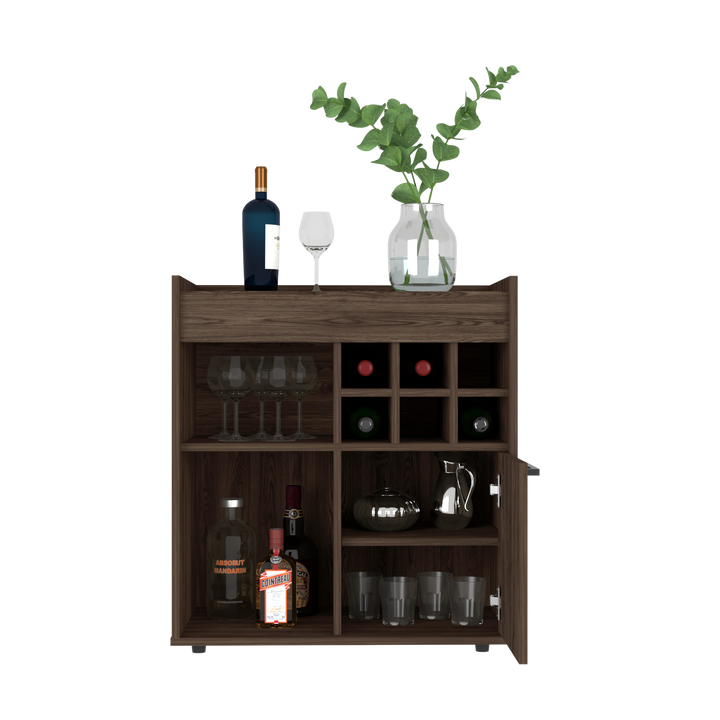 Bar Cabinet Dext, Two Concealed Shelves, Six Wine Cubbies, Dark Walnut