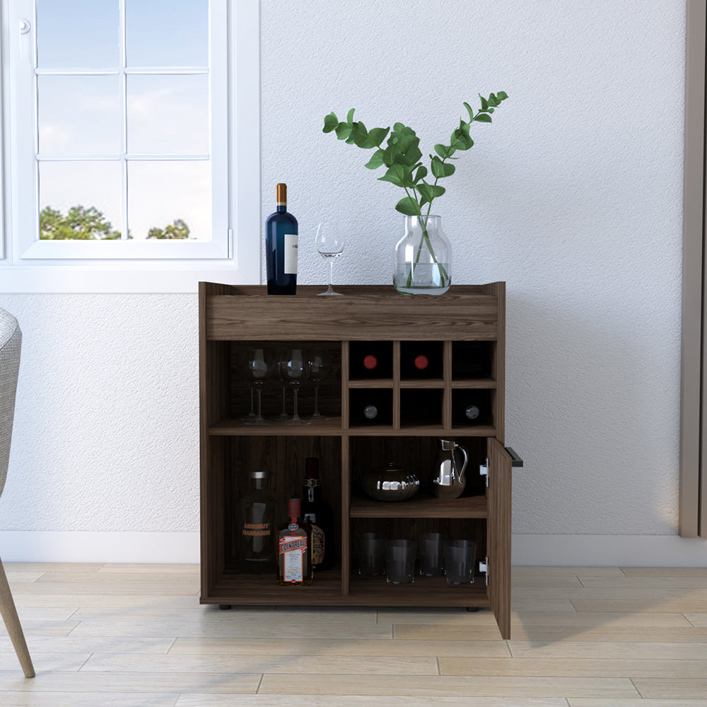 Bar Cabinet Dext, Two Concealed Shelves, Six Wine Cubbies, Dark Walnut