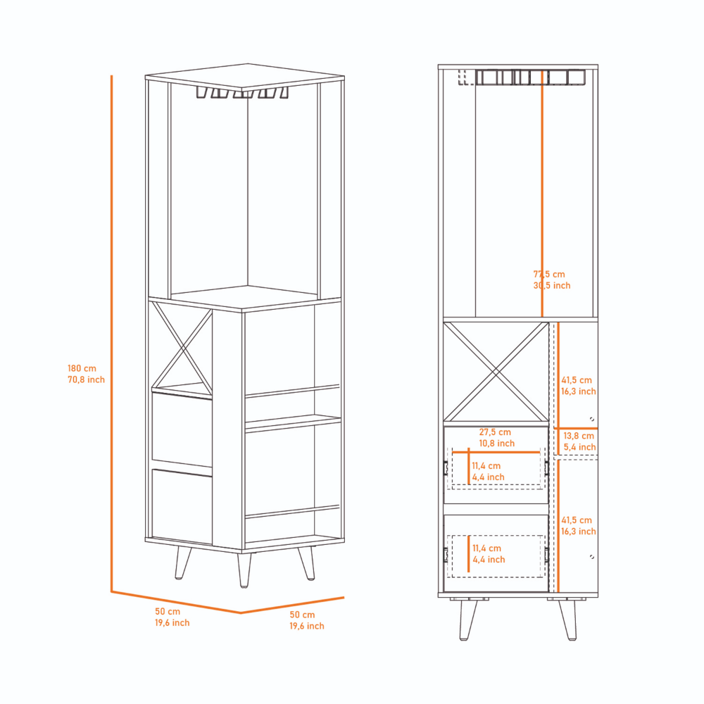 Caguas Corner Bar Cabinet, Two External Shelves, Four Wine Cubbies