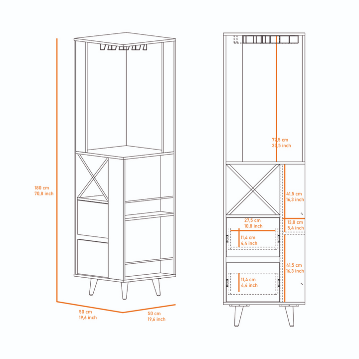 Caguas Corner Bar Cabinet, Two External Shelves, Four Wine Cubbies