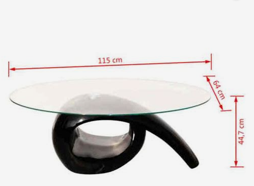 Oval High Gloss Glass Top Coffee Table - White, Black