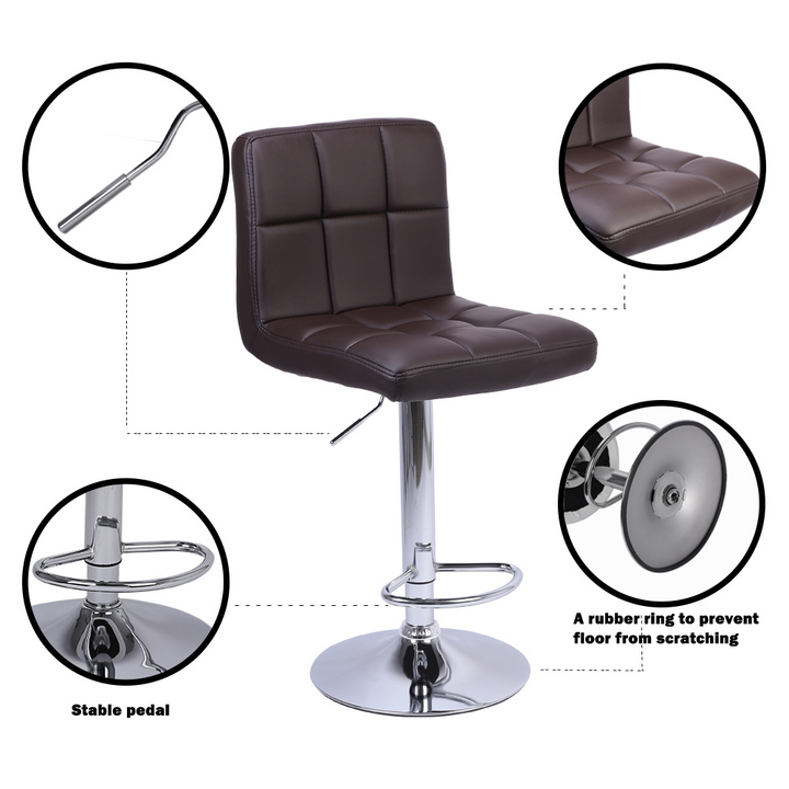 2 Bar Chairs Counter Height Adjustable Swivel Stool with PU Leather